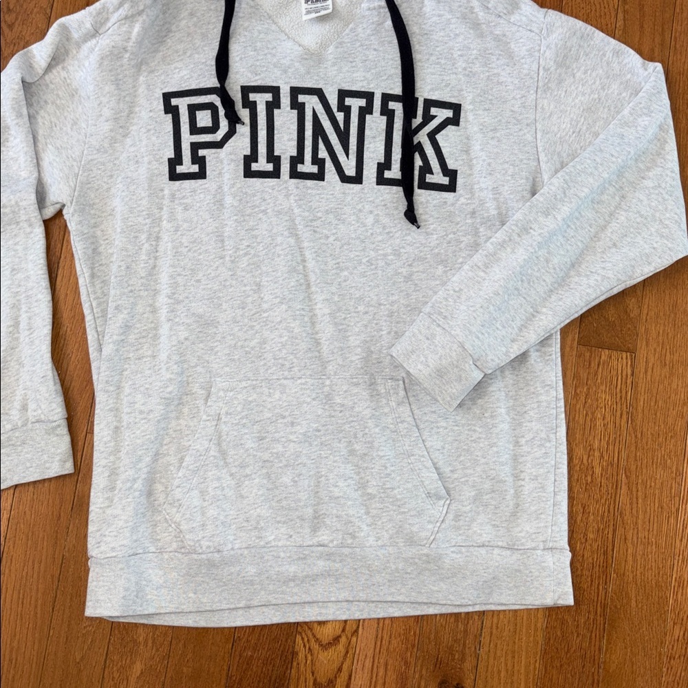 Victoria's Secret PINK Gray Hooded Sweatshirt Size XS Oversized Hoodie - Picture 3 of 6